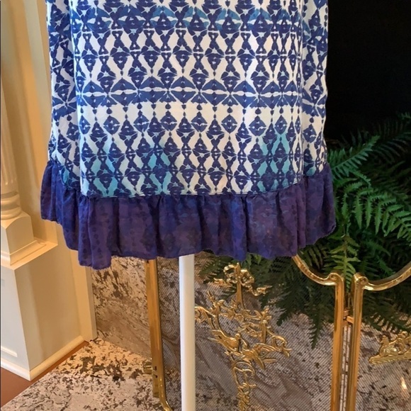 BLL‎ Blue Geometric Print Top w/Bottom Ruffle & Split Hem Detail S - Picture 7 of 10